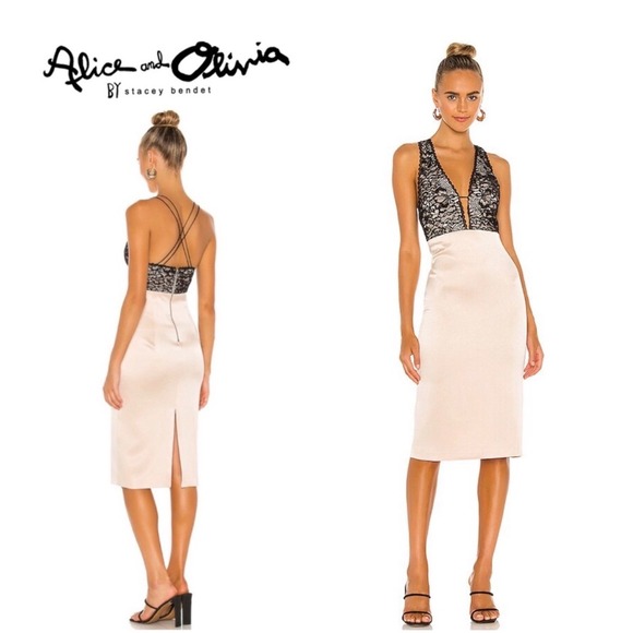 Alice + Olivia Vanita Lace Sepia Black Midi Dress Size 6 - Picture 2 of 8